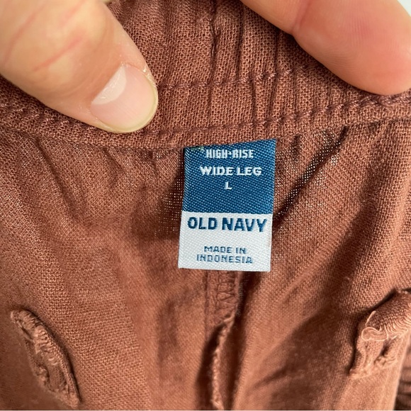Old Navy Maplewood Brown Linen Blend Pants Wide Leg High Rise Beach Large NWT - Picture 7 of 11